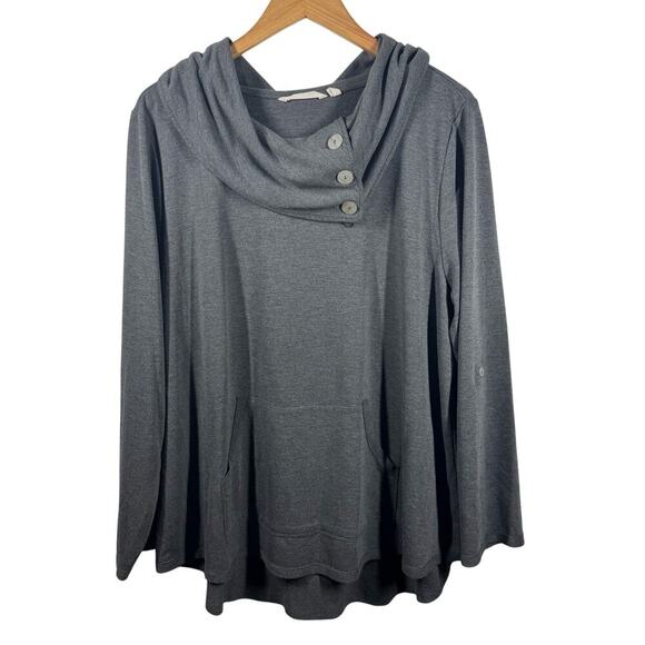 Soft Surroundings Top Women 2X Gray Kangaroo Pocket Long Sleeve Roll Tab Cowl - Picture 1 of 7